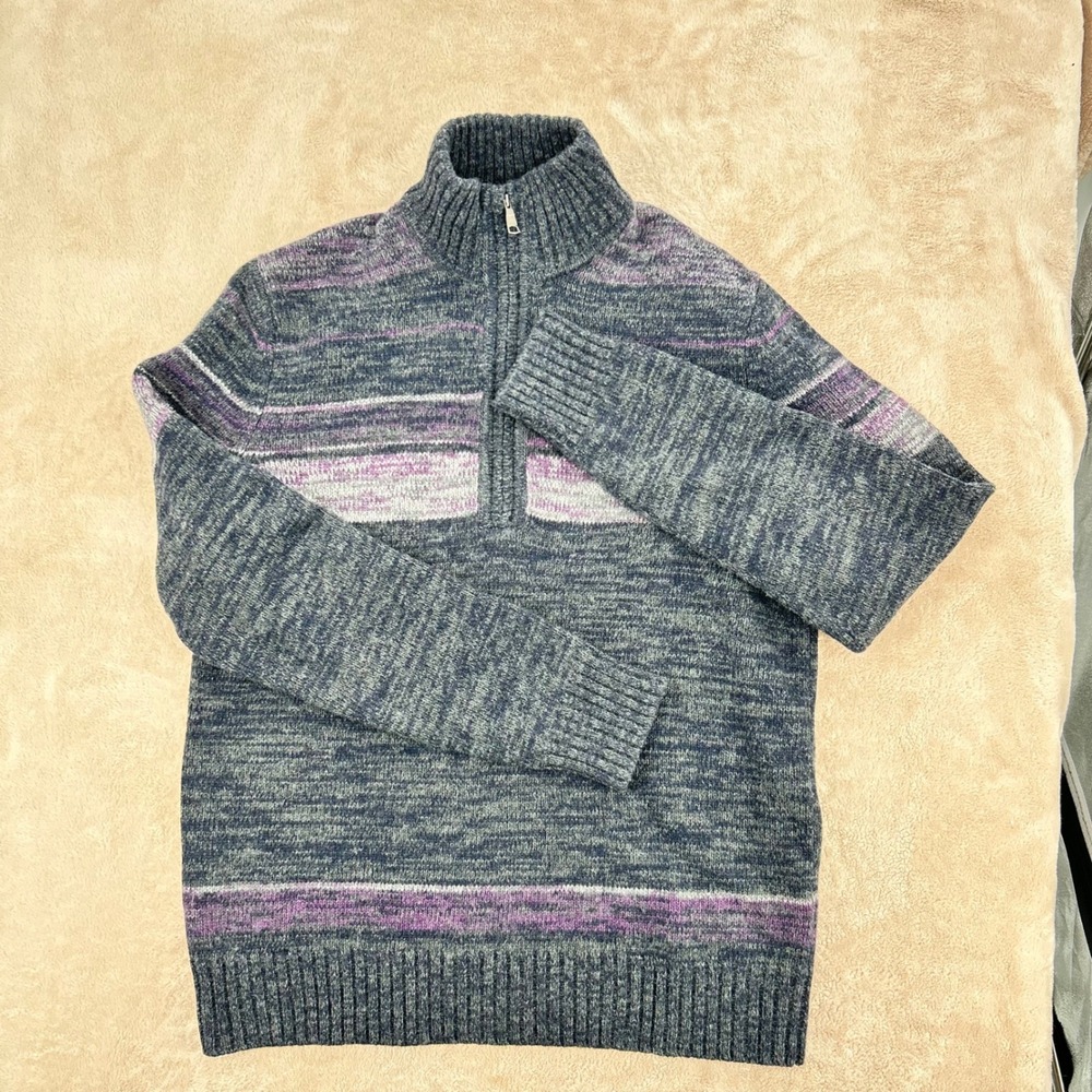 Banana Republic Extra Fine Merino Wool Quarter Zip Striped Sweater Mens Medium